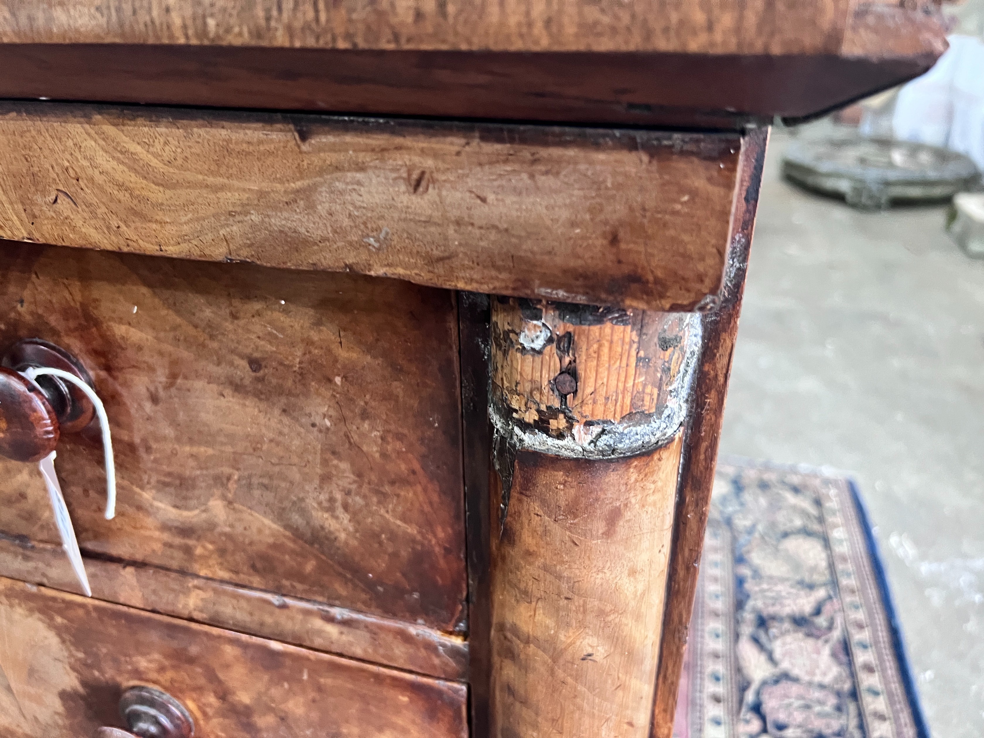 A 19th century French mahogany commode, fitted four long drawers, width 130cm, height 85cm *Please note the sale commences at 9am.
